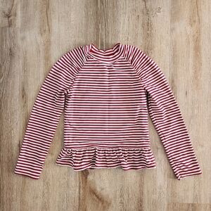 Juno Valentine by Janie and Jack Girls Candy Red Striped Swim Rashguard Top